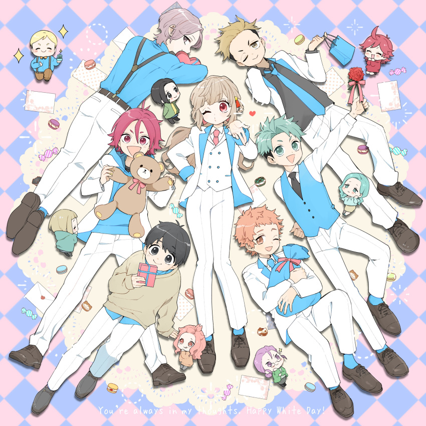 6+boys, 6+girls, :d, ;d, absurdres, akamatsu_(etra-chan_wa_mita!), akane_(etra-chan_wa_mita!), aqua_eyes