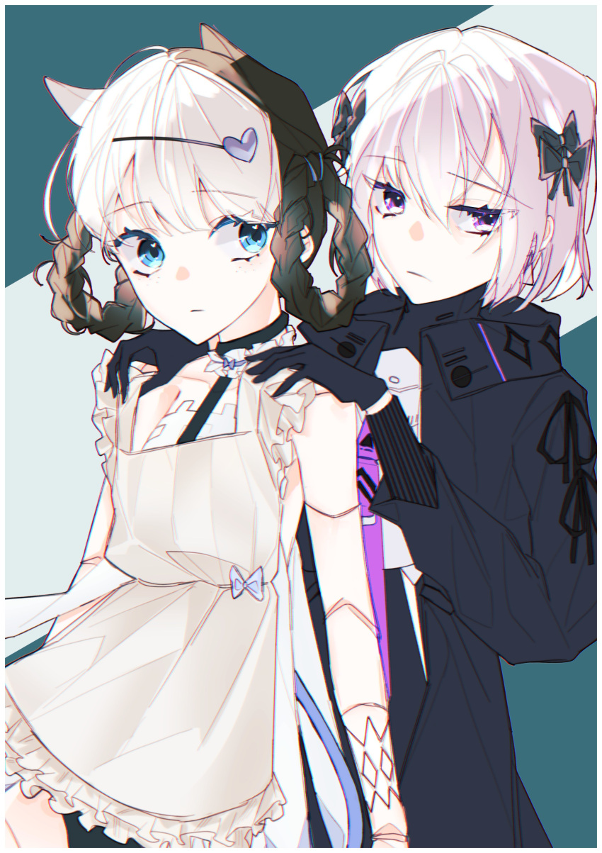 2girls, absurdres, alternate_costume, animal_ears, apron, bambinata_(punishing:_gray_raven), black_bow, black_choker