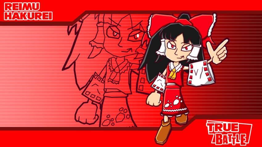 1girl, ascot, black_hair, bow, character_name, commentary, frilled_bow, frilled_hair_tubes