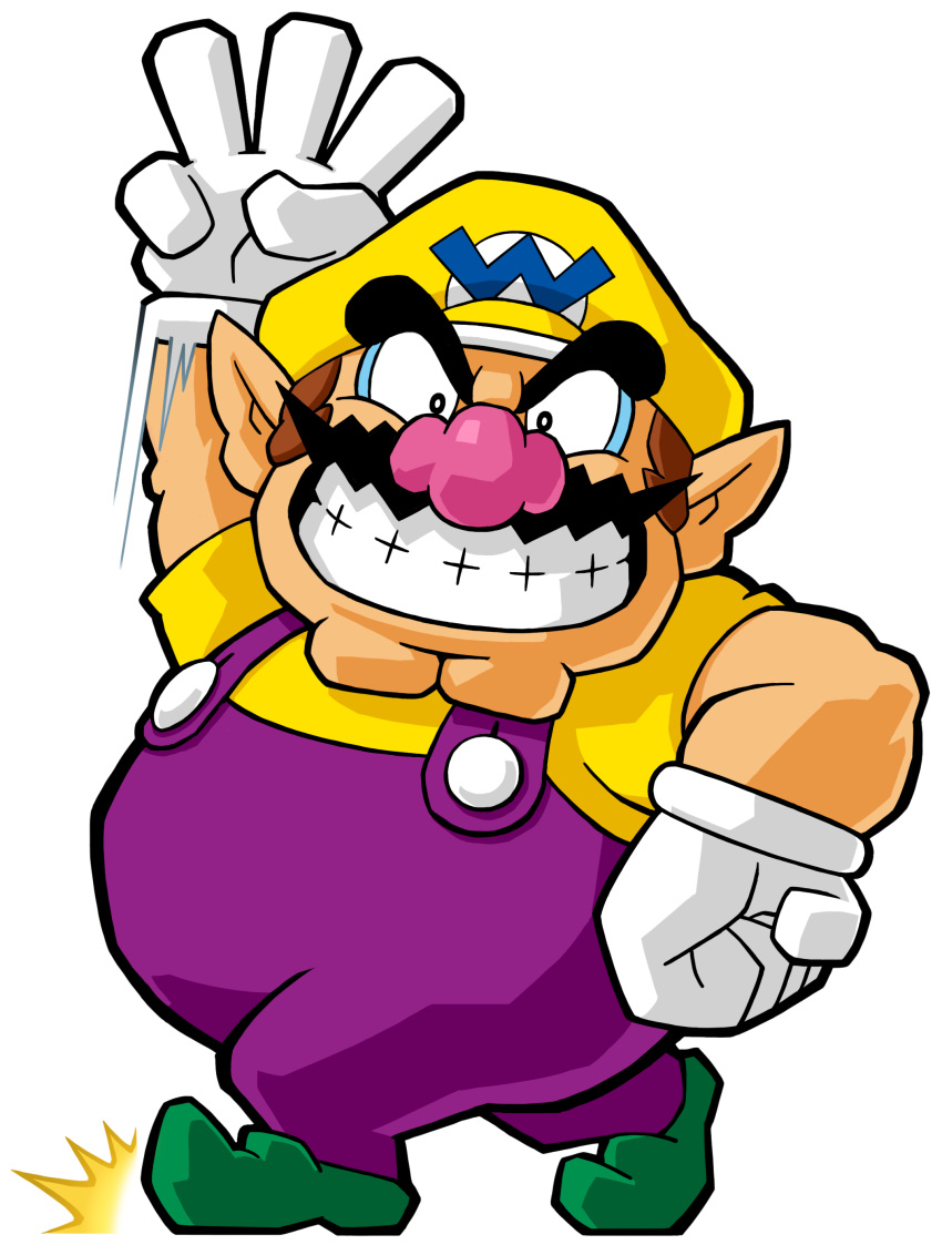 1boy, absurdres, arm_up, big_nose, cleft_chin, facial_hair, gloves, green_footwear