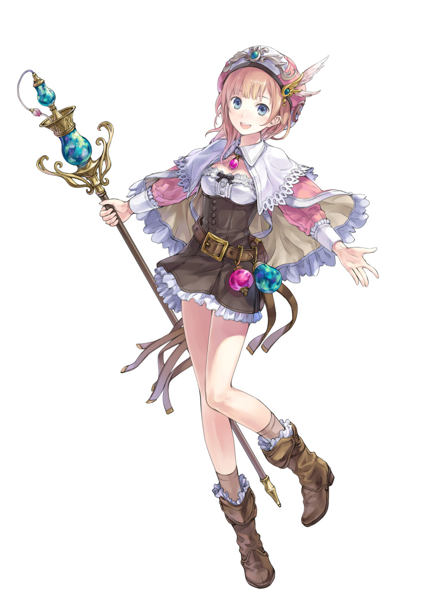 absurdres, atelier_(series), atelier_rorona, belt, blue_eyes, boots, brown_dress, cape