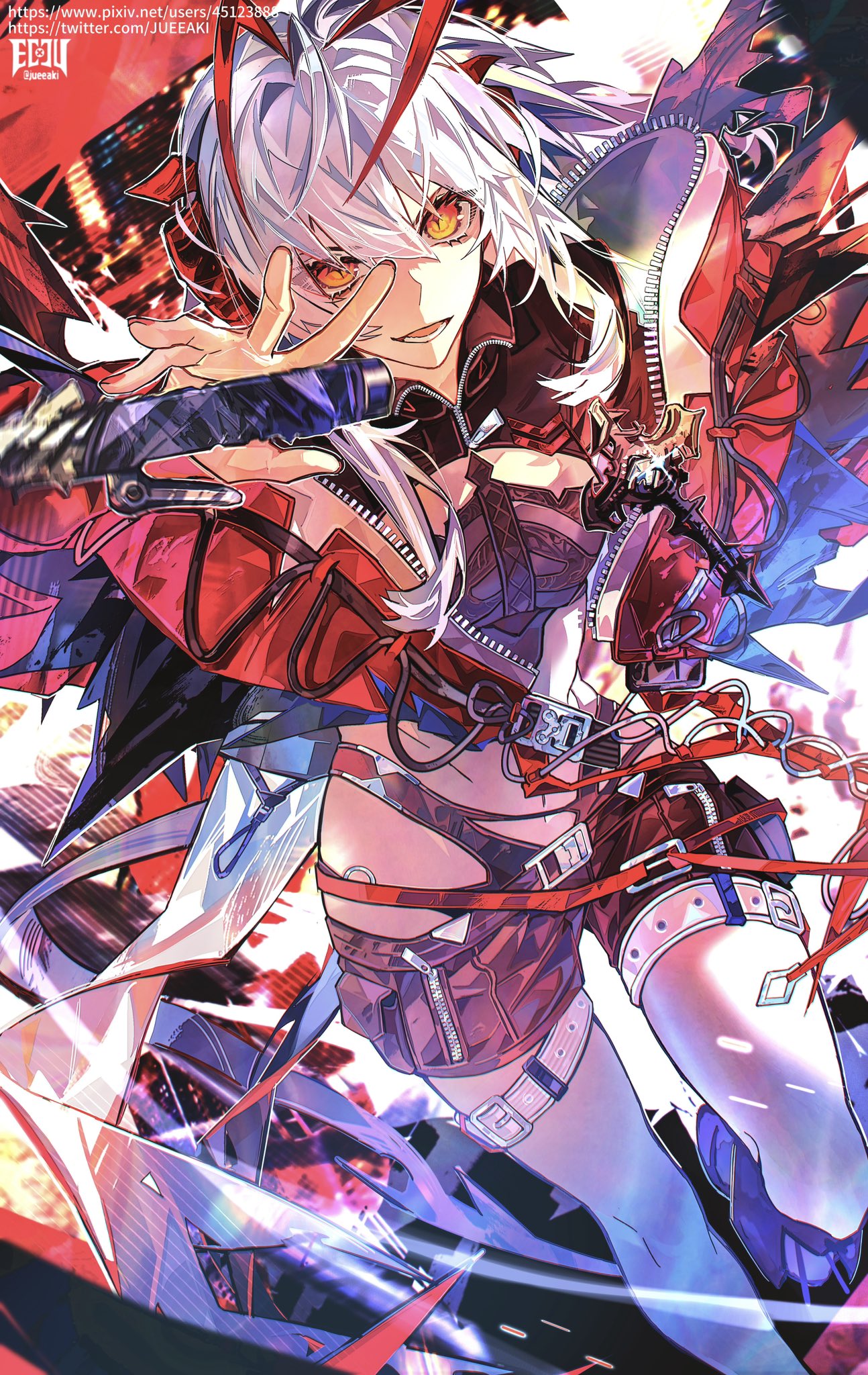antennae, arknights, black_shirt, black_shorts, crop_top, demon_girl, eeju, highres