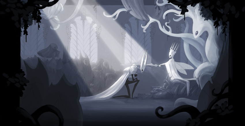 a117, cloak, herrah_(hollow_knight), highres, hollow_knight, hornet_(hollow_knight), horns, knight