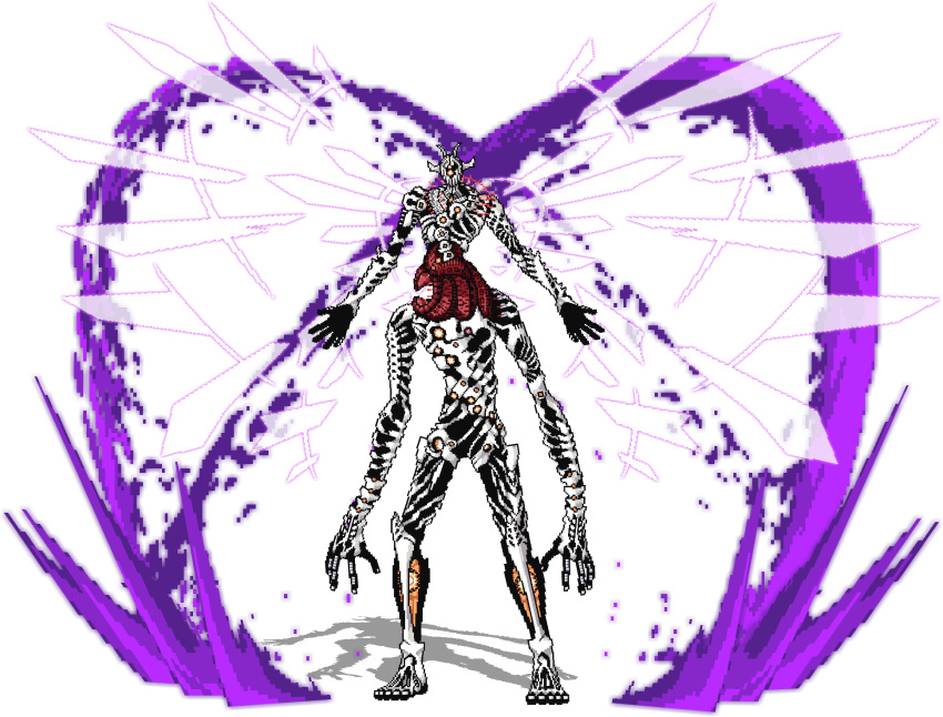ameya_(pixiv_35786714), digimon, eater_(digimon), eldritch_abomination, energy, extra_arms, highres, looking_at_viewer, monster, mother_eater, red_eyes, solo, standing, wings, yellow_eyes