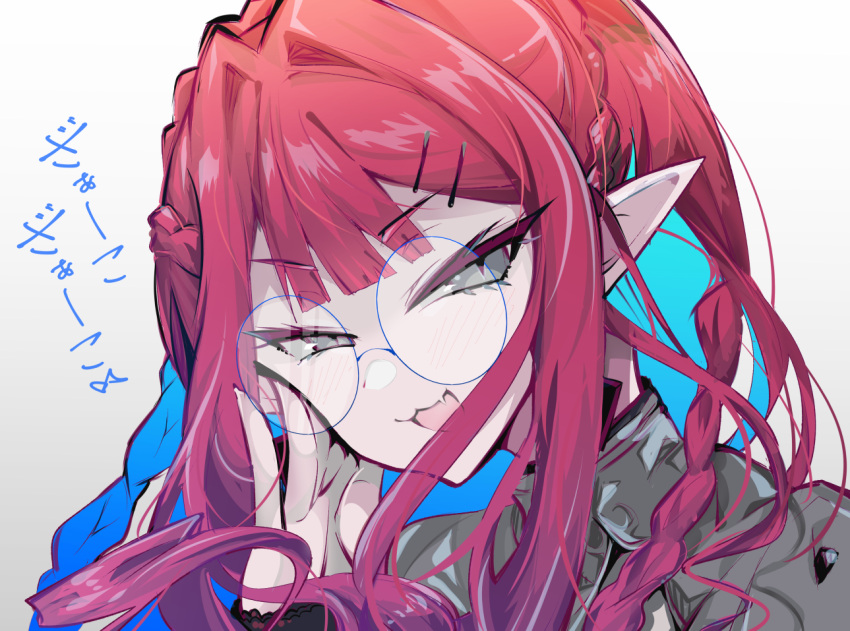 1girl, baobhan_sith_(fate), baobhan_sith_(swimsuit_pretender)_(fate), baobhan_sith_(swimsuit_pretender)_(second_ascension)_(fate), blue_hair, blush, capelet, close-up
