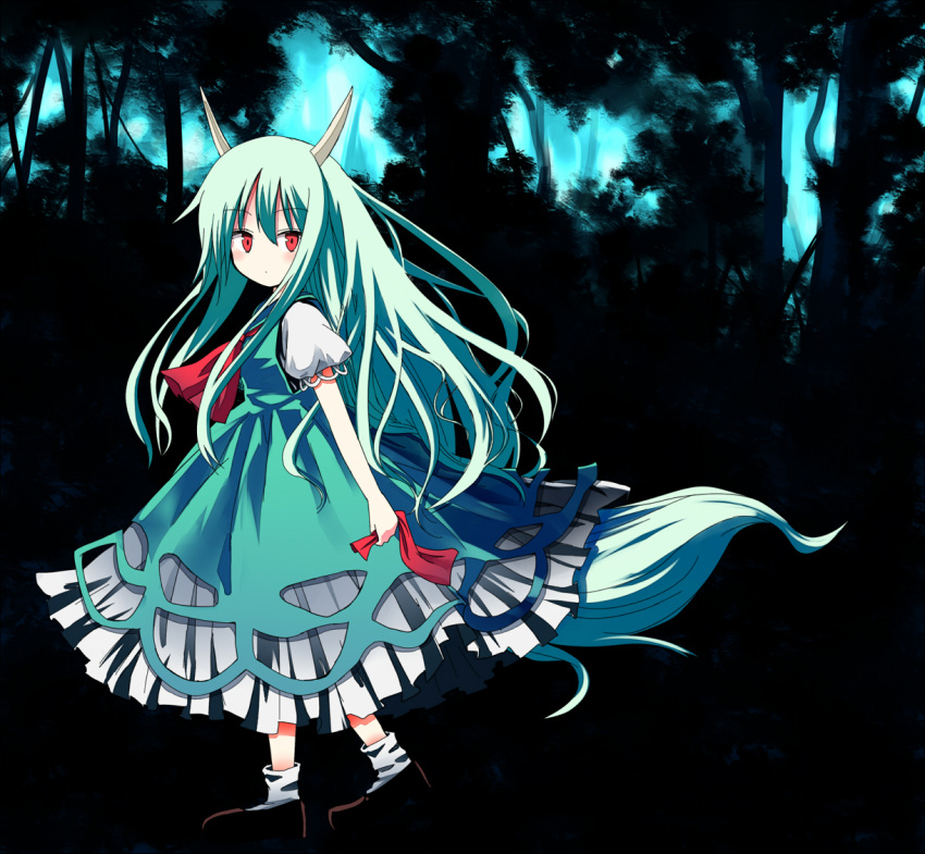 ex-keine, horns, kamishirasawa_keine, makaroni_taisa, night, solo, tail, touhou, walking