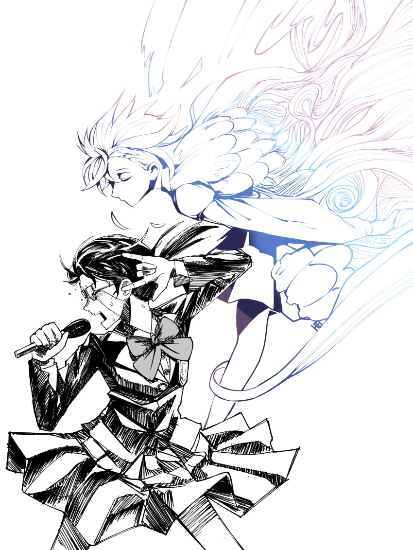 absurdres, blazer, bow, bowtie, closed_eyes, commentary, crying, dandadan