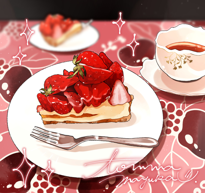 cake, cup, food, food_focus, fork, fruit, fruit_tart, highres