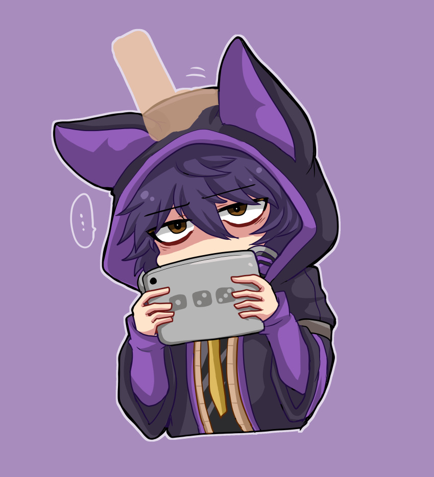 ..., 1boy, 1other, absurdres, animal_hood, bags_under_eyes, black_hair, black_hoodie
