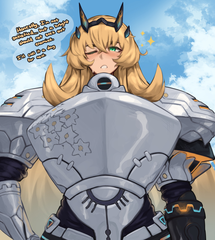 1girl, armor, barghest_(fate), barghest_(first_ascension)_(fate), blonde_hair, blush, body_armor, breastplate