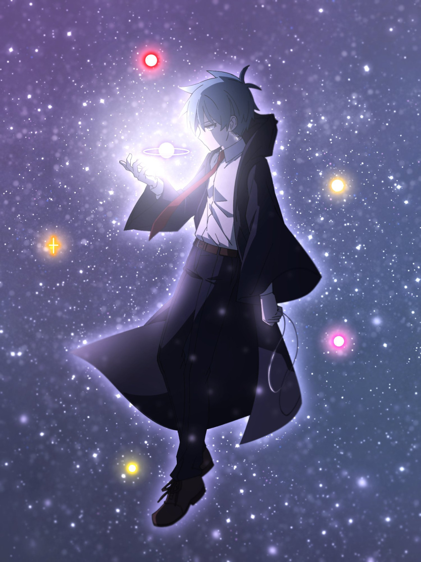 1boy, black_robe, blue_hair, collared_shirt, floating, full_body, highres, kulbeart_m