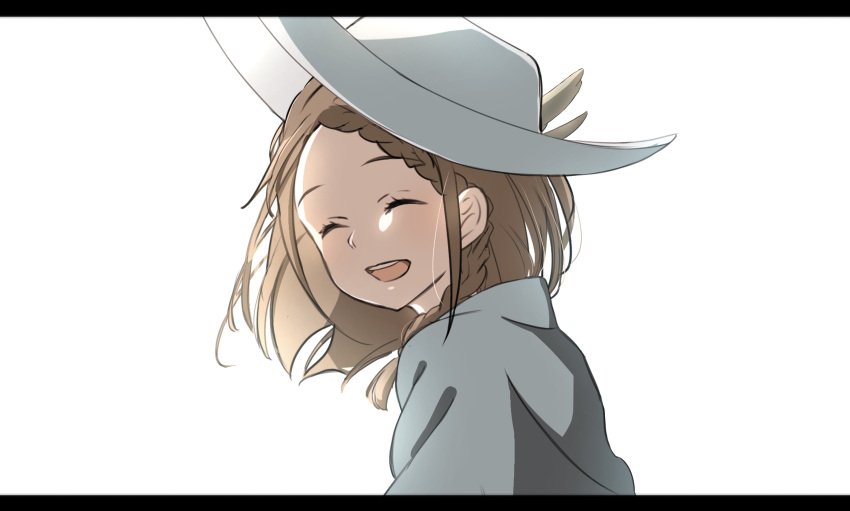 1girl, a_(tznu7345), absurdres, border, braid, brown_hair, cape, closed_eyes