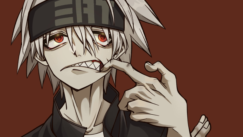 1boy, black_jacket, collared_jacket, gums, hasda, high_collar, highres, jacket