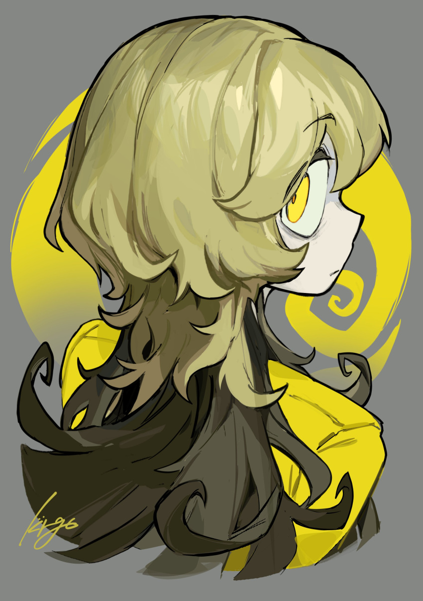 1girl, absurdres, bags_under_eyes, blonde_hair, closed_mouth, expressionless, grey_background, highres