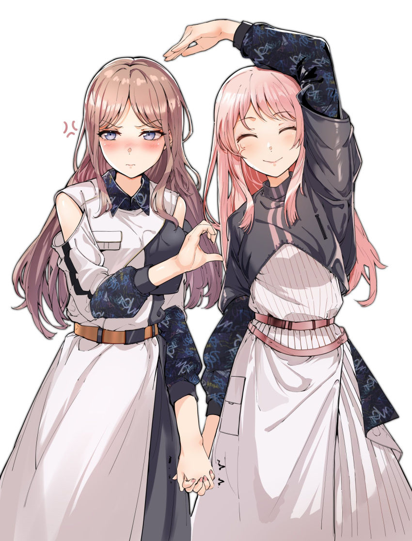 2girls, anger_vein, bang_dream!, bang_dream!_it's_mygo!!!!!, belt, black_jacket, blue_eyes, blush