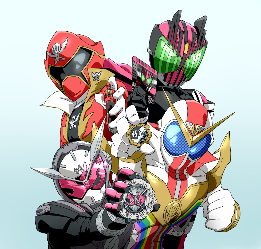 4boys, absurdres, armor, assault_visor, black_bodysuit, bodysuit, card, clenched_hand