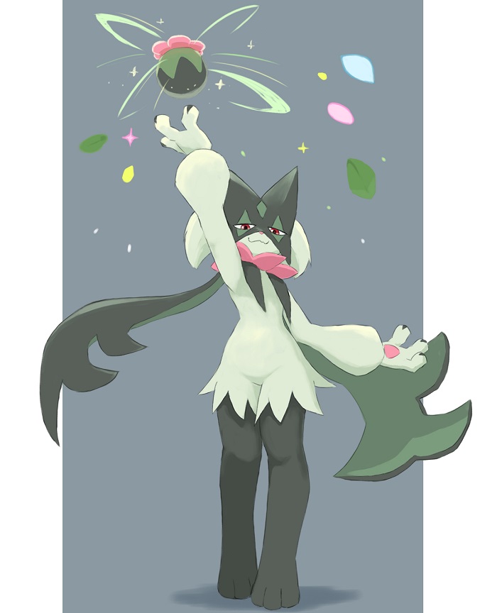 animal_feet, animal_hands, animal_nose, black_fur, body_fur, claws, flower_trick_(pokemon), furry