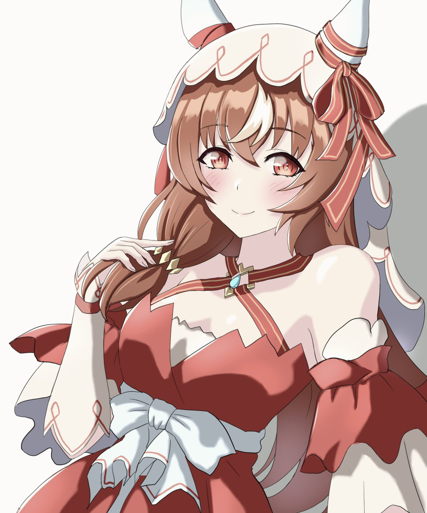 1girl, animal_ears, blush, breasts, brown_eyes, brown_hair, closed_mouth, collarbone