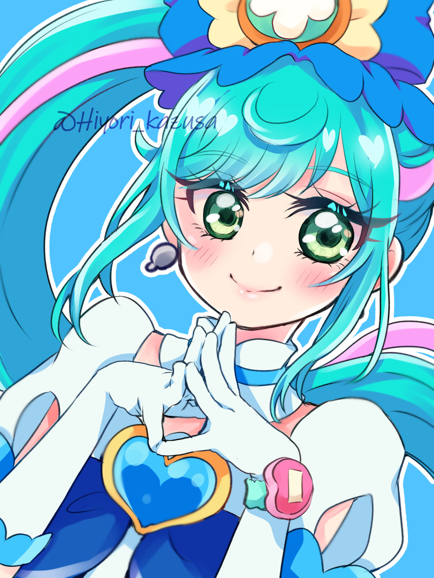 1girl, absurdres, blue_background, blue_bow, blue_dress, blue_hair, blue_ribbon, bow