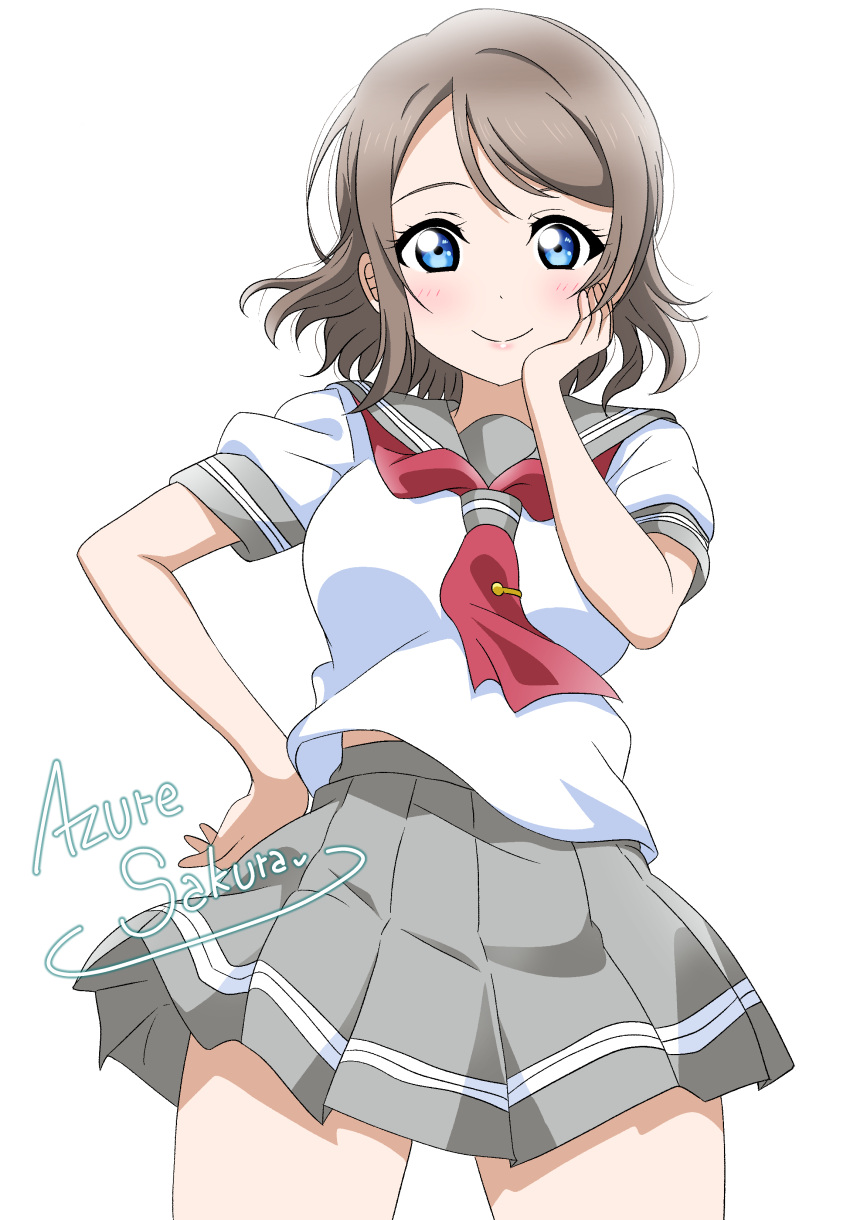 1girl, absurdres, azuresakura, blue_eyes, brown_hair, commission, competition_swimsuit, highres