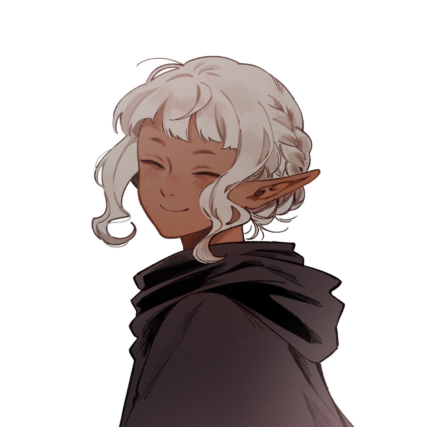 1boy, androgynous, black_cloak, braid, cloak, closed_mouth, dark-skinned_male, dark_skin