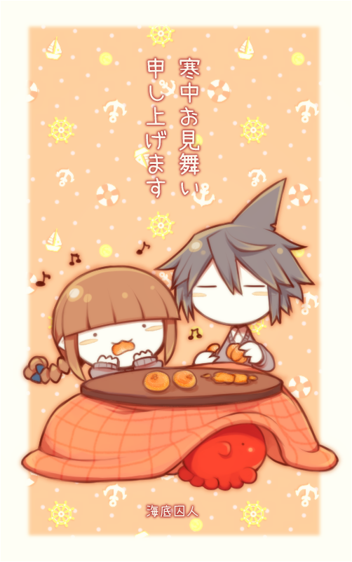 1boy, 1girl, :3, artist_name, blue_bow, blunt_bangs, blush_stickers, border