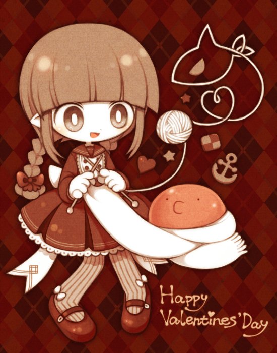 1girl, anchor_symbol, animal, argyle_background, back_bow, blunt_bangs, bow, braid
