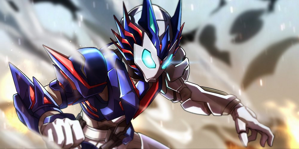 1boy, armor, asumakobayashi, asymmetrical_armor, bad_id, bad_twitter_id, blue_armor, blue_eyes