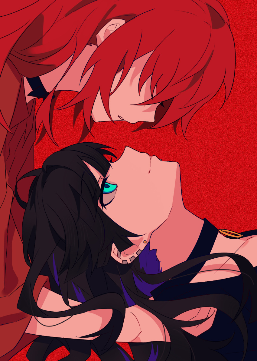 2girls, black_choker, black_hair, black_shirt, blue_eyes, bocchi_the_rock!, chinese_commentary, choker