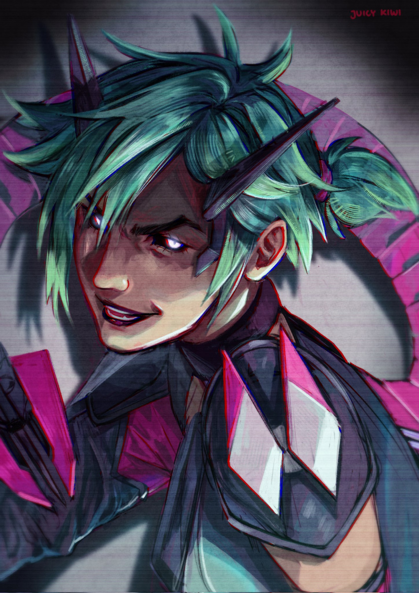 1girl, alter_(apex_legends), apex_legends, black_lips, black_sclera, bodysuit, colored_sclera, english_commentary