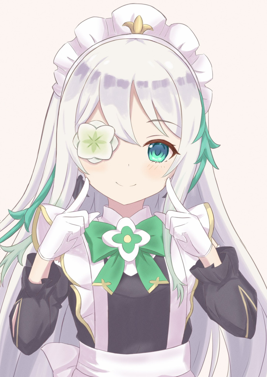 1717inamin, 1girl, alternate_costume, anemone_(princess_connect!), apron, black_dress, bow, dress
