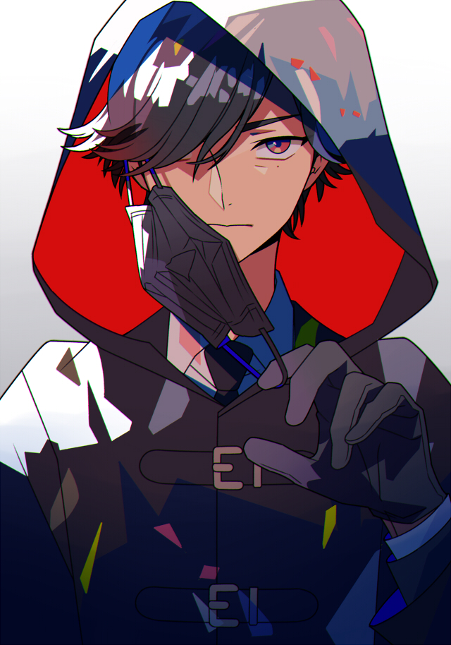 1boy, black_gloves, black_hair, black_jacket, black_necktie, coat, disguise, dual_persona