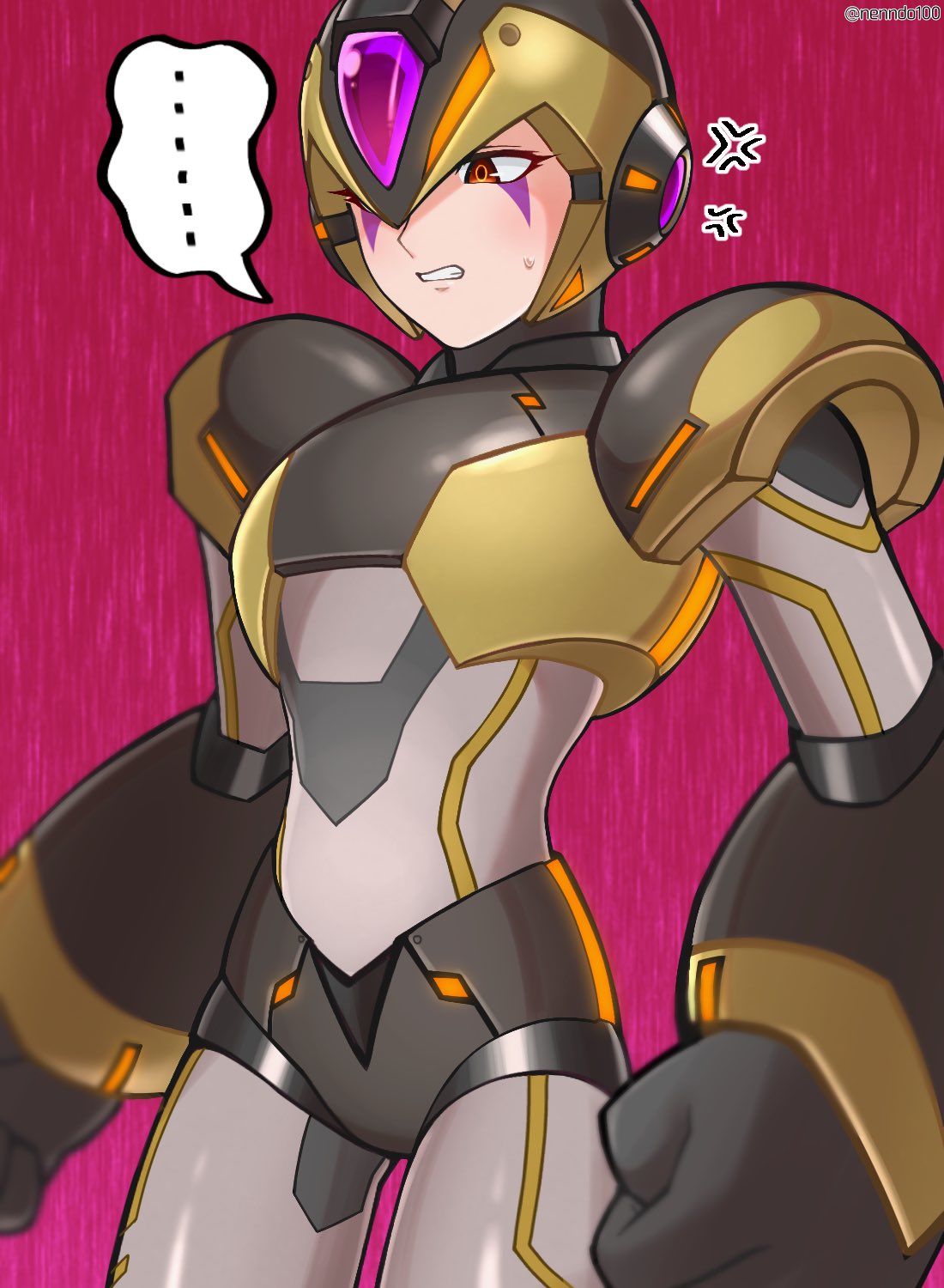 ..., 1boy, annoyed, armor, black_armor, black_helmet, blurry, blurry_background