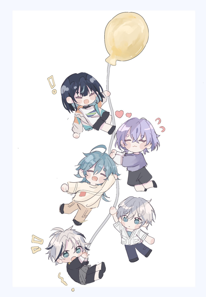 4piece_(ensemble_stars!), 5boys, aqua_eyes, aqua_hair, balloon, black_hair, blue_border, blue_hair