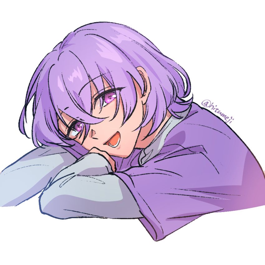 1boy, androgynous, ensemble_stars!, grey_background, grey_undershirt, hanamura_fuyume, hitumeji, long_sleeves