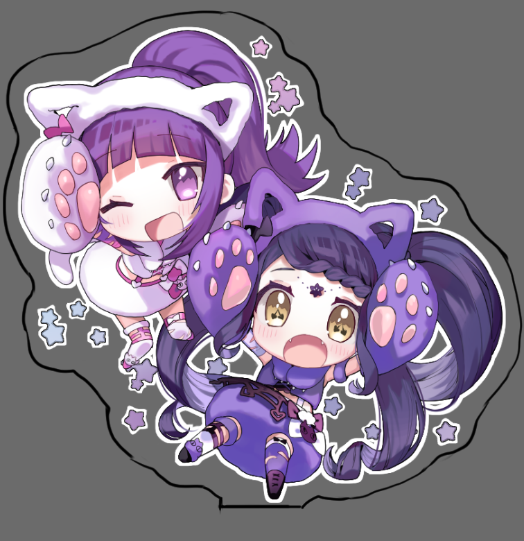 2girls, :o, ;d, animal_ear_hairband, animal_ears, animal_hands, bad_id, bad_twitter_id