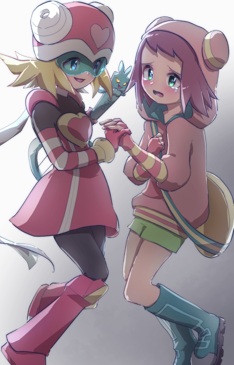 2girls, assault_visor, black_bodysuit, blonde_hair, blue-tinted_eyewear, blue_eyes, blue_footwear, blush