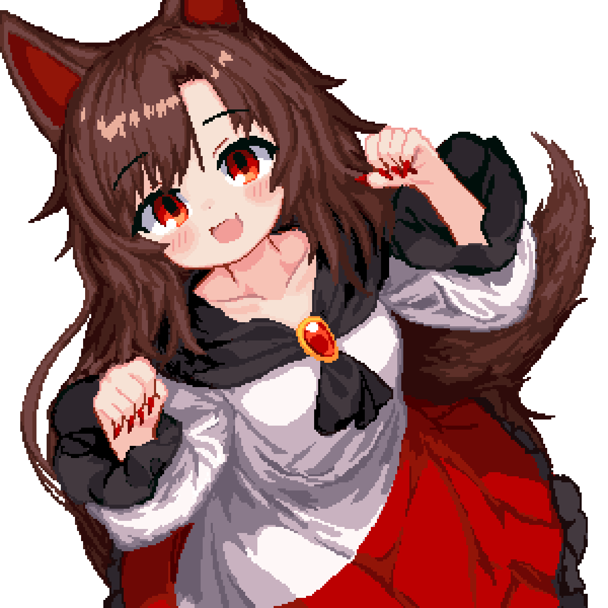 1girl, 999_(hansode), :d, animal_ears, blush, brown_hair, collarbone, commentary_request