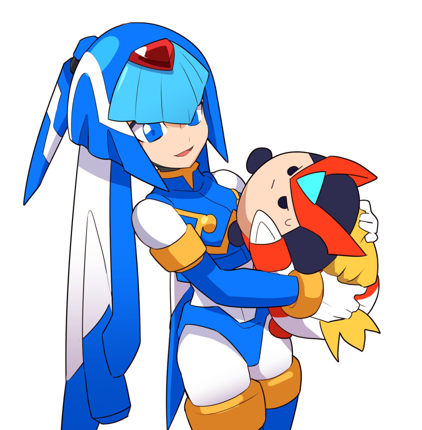 1girl, armor, blue_armor, blue_eyes, blue_footwear, blue_helmet, bodysuit, boots