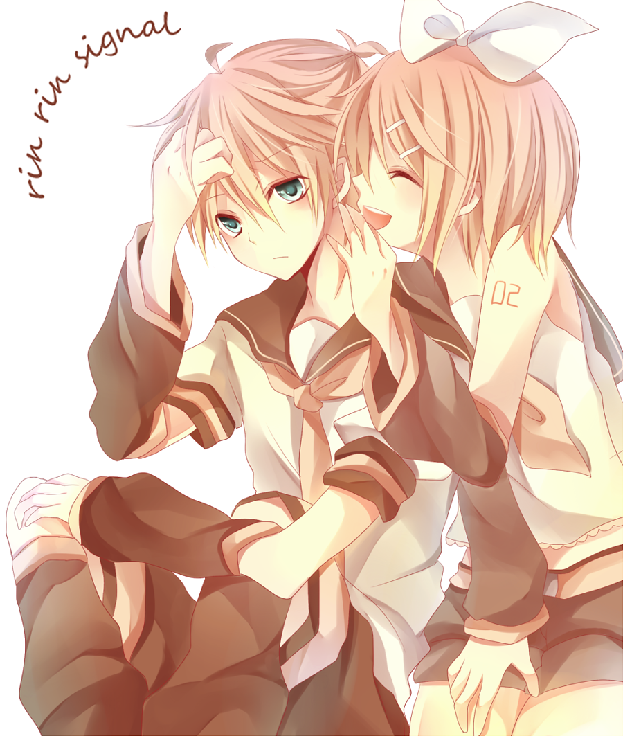 blonde_hair, brother_and_sister, hair_ornament, hair_ribbon, hairclip, kagamine_len, kagamine_rin, kouko