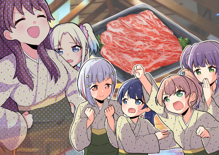6+girls, absurdres, aqua_eyes, blonde_hair, blue_eyes, blue_hair, blush, bob_cut