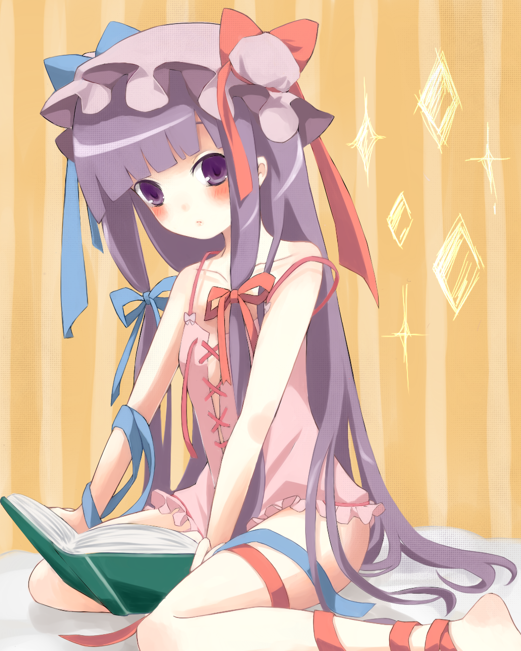 hat, highres, long_hair, patchouli_knowledge, purple_eyes, purple_hair, sailor_antei, solo