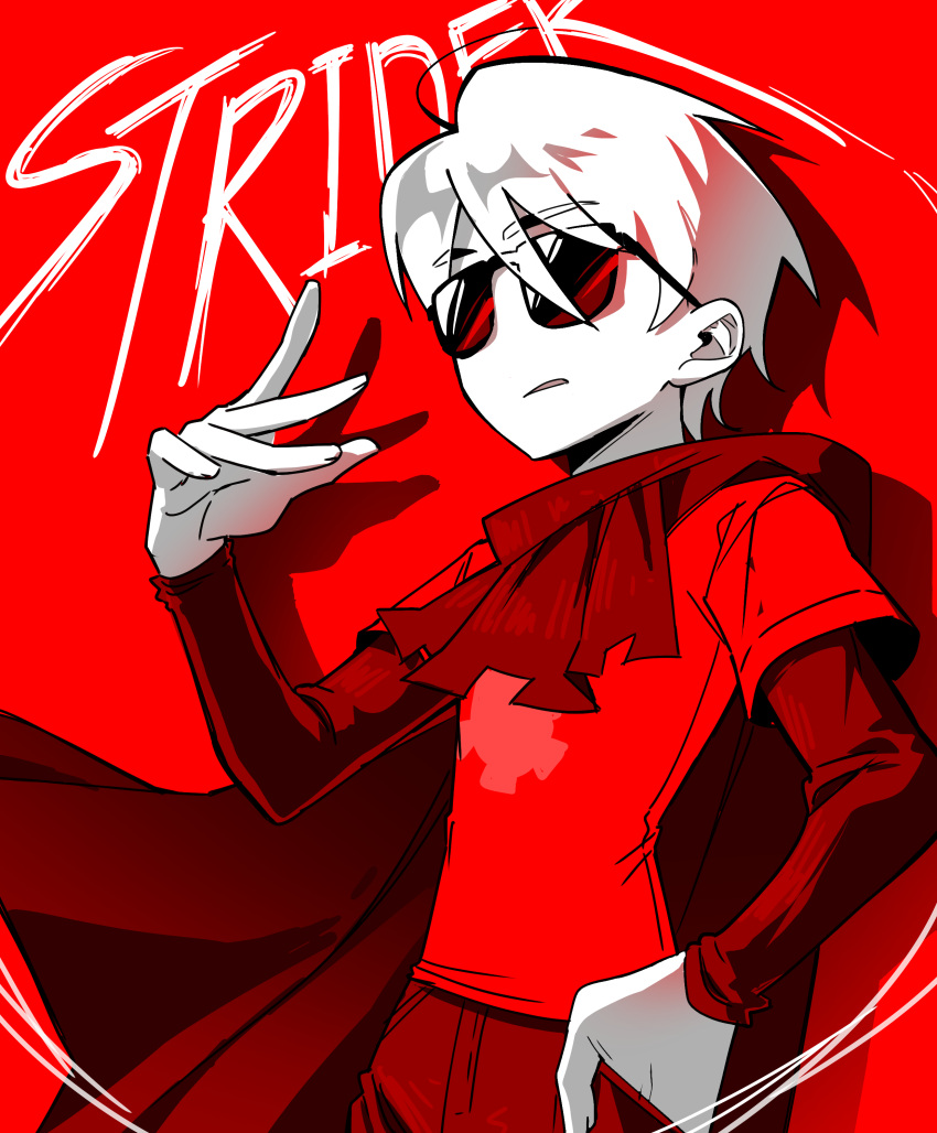 1boy, absurdres, ahoge, cape, colored_skin, cowboy_shot, dave_strider, god_tier_(homestuck)