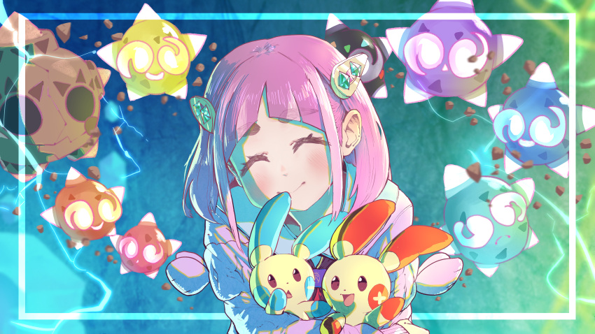 02milos02, 1girl, absurdres, arched_bangs, blush, cardigan, closed_eyes, closed_mouth