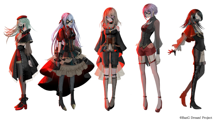 5girls, ascot, ave_mujica_(bang_dream!), bang_dream!, bang_dream!_it's_mygo!!!!!, black_ascot, black_capelet, black_footwear