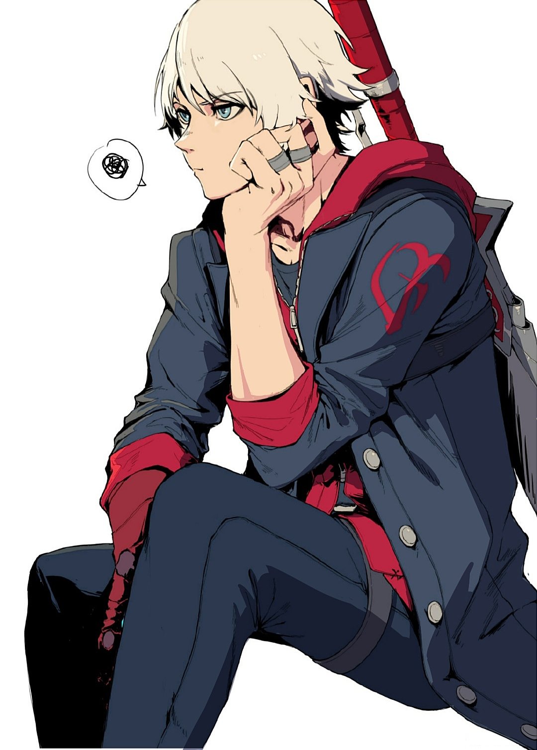 1boy, :t, blue_eyes, devil_may_cry_(series), devil_may_cry_4, highres, hood, kou_jia