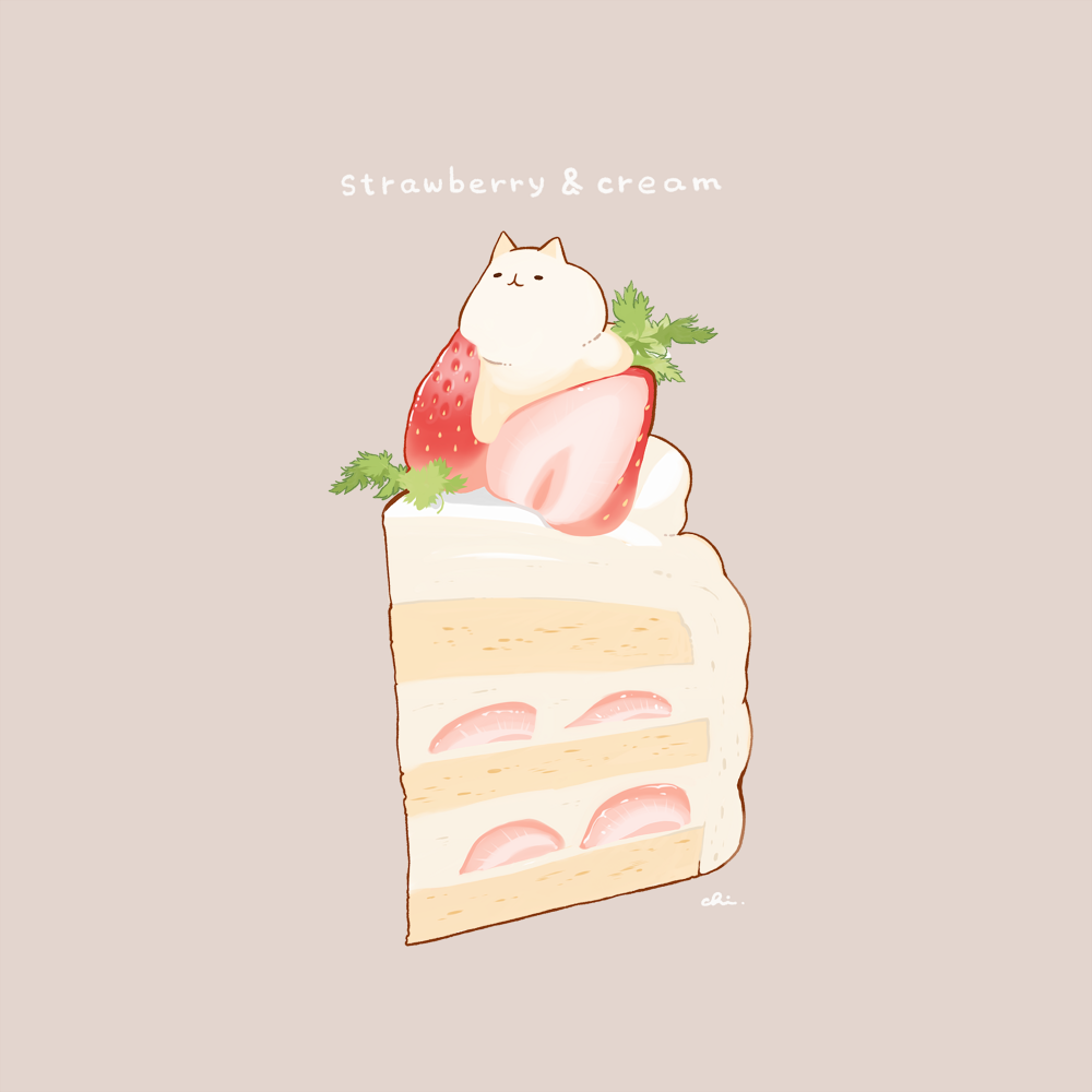 cake, cake_slice, chai_(drawingchisanne), food, food-themed_creature, food_focus, fruit, no_humans