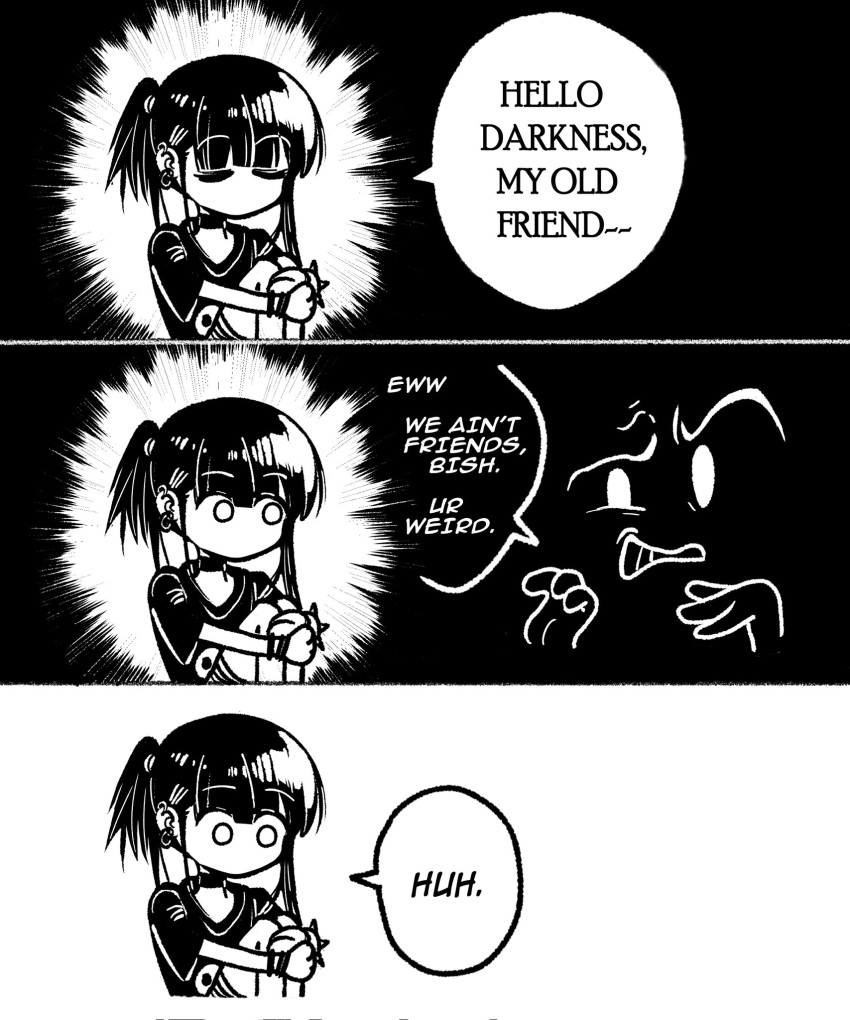 1girl, 1other, black_choker, black_shirt, bracelet, choker, corrupted_twitter_file, ear_piercing