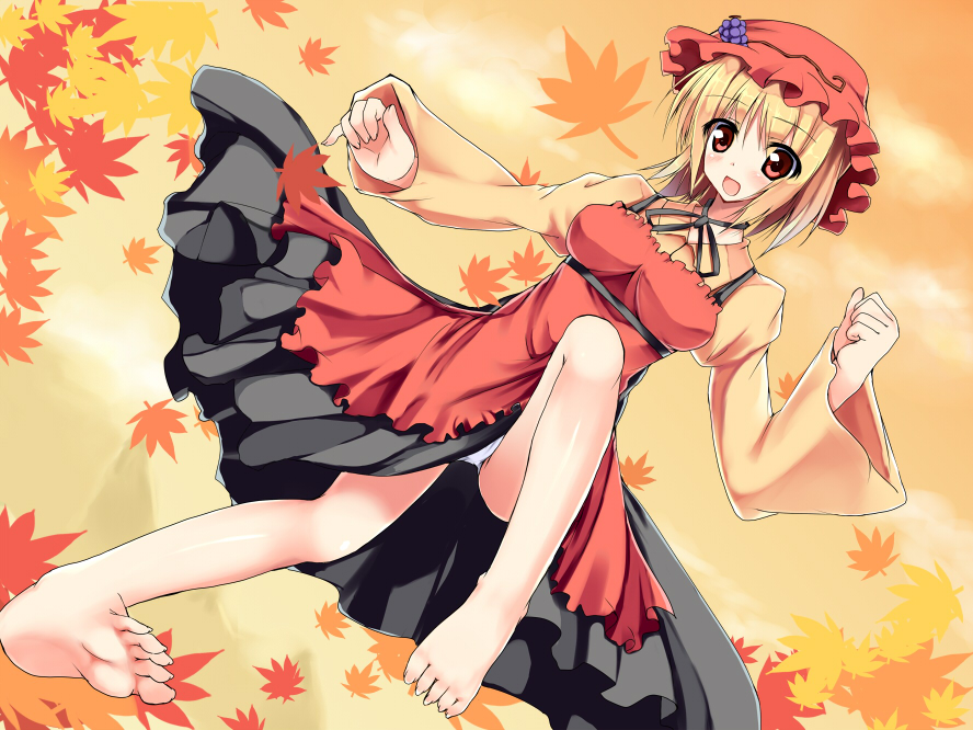 barefoot, feet, midori-shiki, panties, pantyshot, solo, touhou, underwear