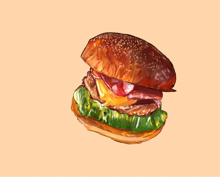 bread, burger, cheese, food, food_focus, grey_background, lettuce, meat